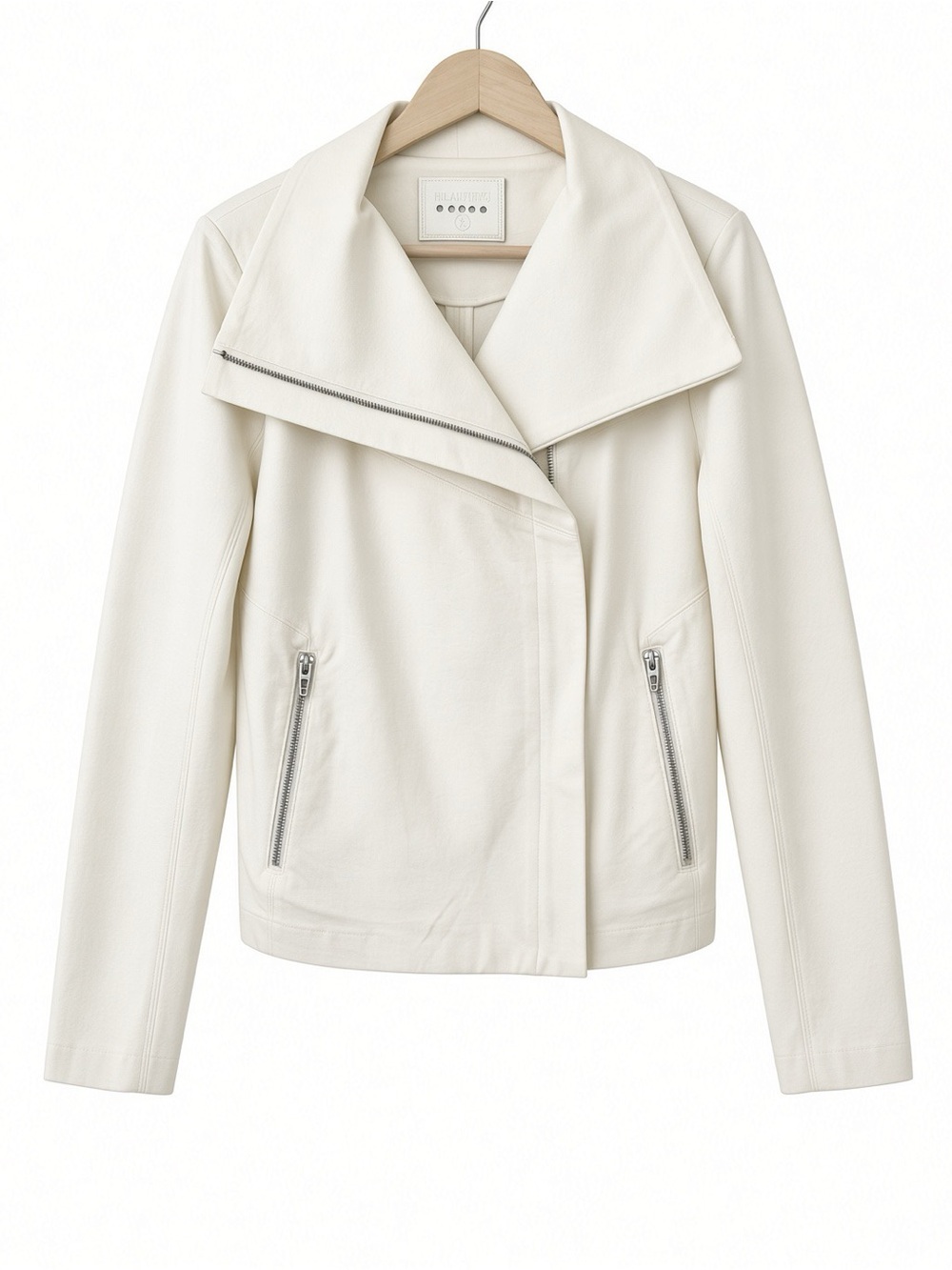 BLANKNYC Moto Cropped Jacket Oversized Collar Zip Pockets Cream Ivory LG NWOT
